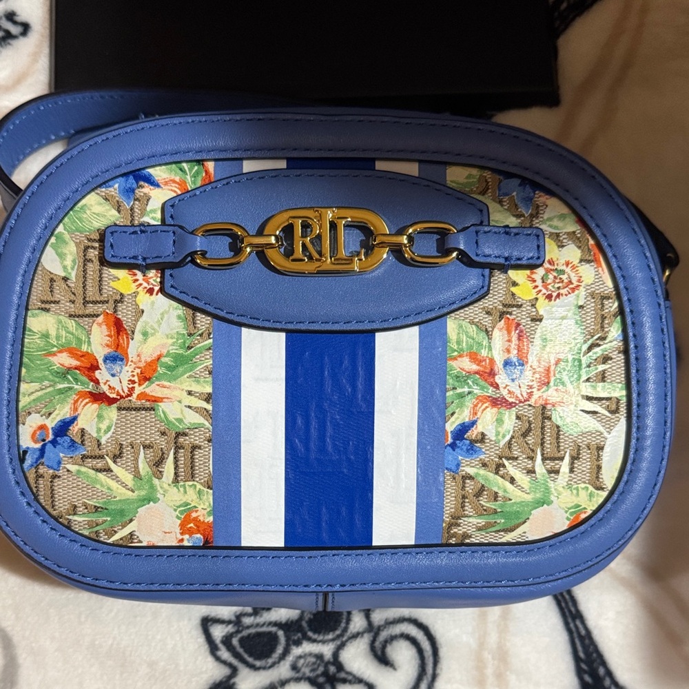 NWOT Ralph Lauren Floral Blue Crossbody Bag - Picture 2 of 10